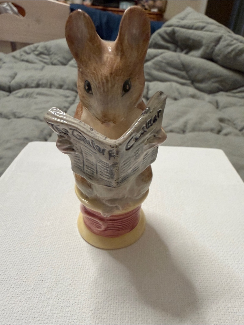 Royal Albert,Beatrix Potter, Brown/Cream Bunny Figurine Reading Newspaper